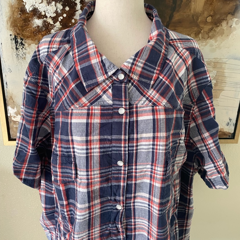 Ellos short sleeve plaid button down top size 3X 100% cotton- - Picture 7 of 7